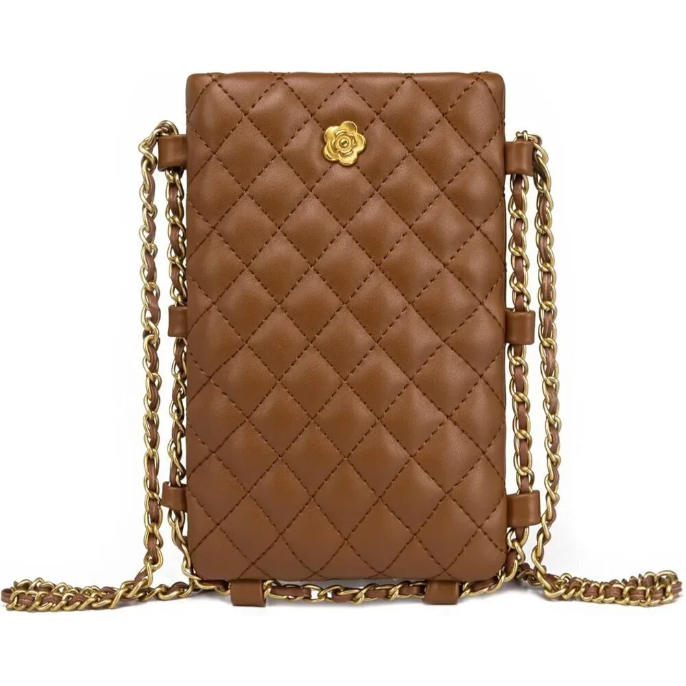 Mini Crossbody Bag Vegan Leather Quilted Compact Cell Phone Purse Women